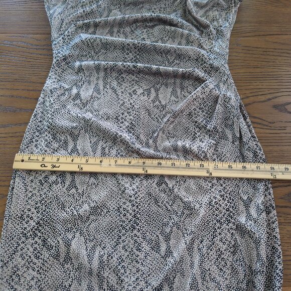 Vintage Steppin Out Metallic Snake Print Ruched Midi Dress Flutter Cap Sleeves M - Picture 15 of 16